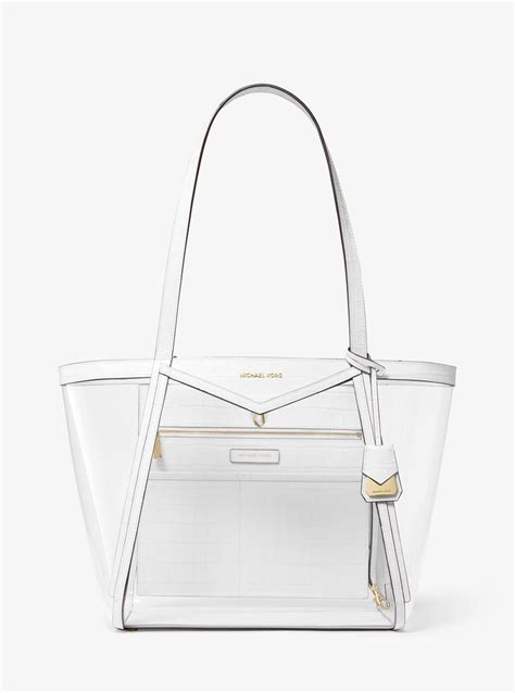 michael kors whitney large top zip tote|Whitney Large Clear and Leather Tote Bag .